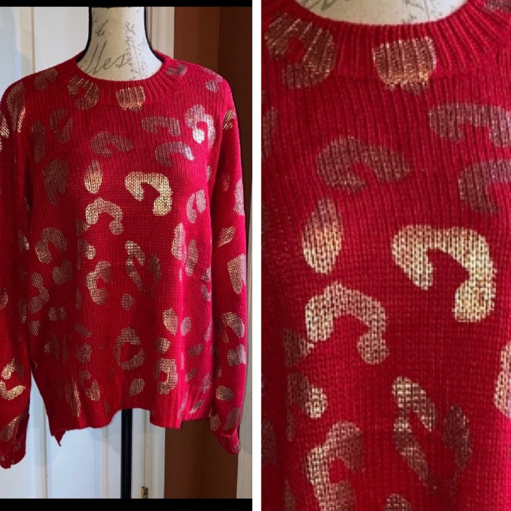 Abstract Metallic Rose Gold Print Sweater Red by Jodifl sz Small